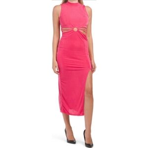 21 Saints Hot Pink O-Ring Cutout Midi Dress Sleeveless Party Womens Size Medium